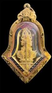 เหรียญท้าวเวสสุวรรณ เนื้อทองคำ ลงยาแดง น้ำเงิน